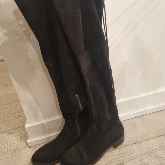 Black Over the Knee Suede Boots - Picture 2 of 2